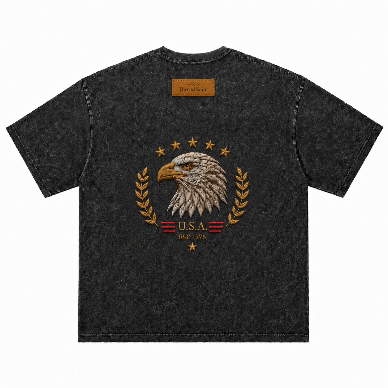 Vintage Black Oversized Drop-Shoulder T‑Shirt with American Bald Eagle Emblem