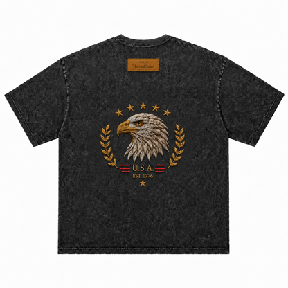 Vintage Black Oversized Drop-Shoulder T‑Shirt with American Bald Eagle Emblem