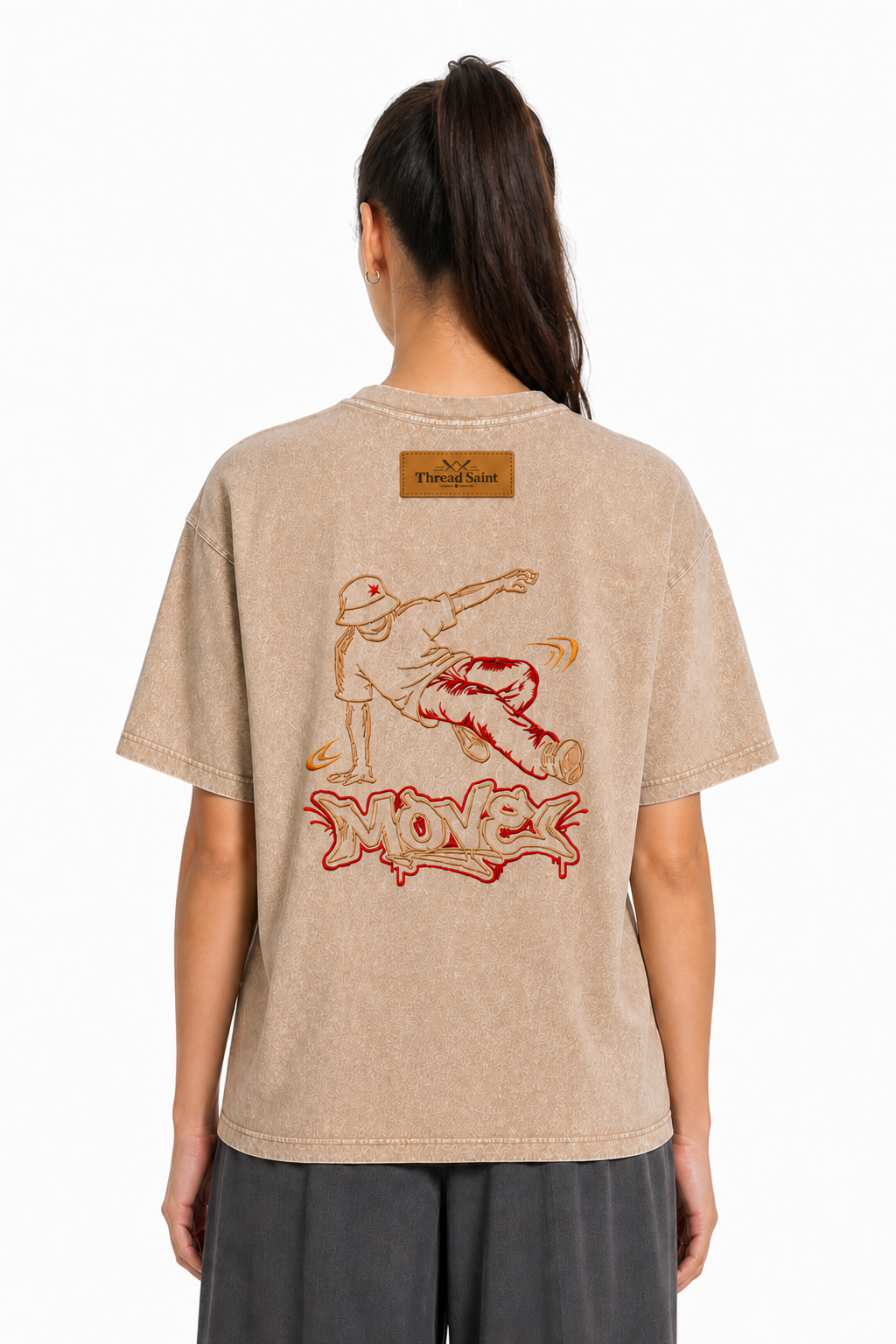 American Vintage Distressed TS Monogram Embroidered Oversized Heavy Cotton Black T-shirt Unisex