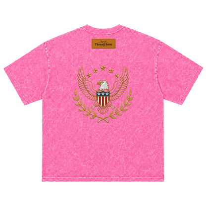 Vintage Black Oversized Drop-Shoulder T‑Shirt with American Bald Eagle Emblem
