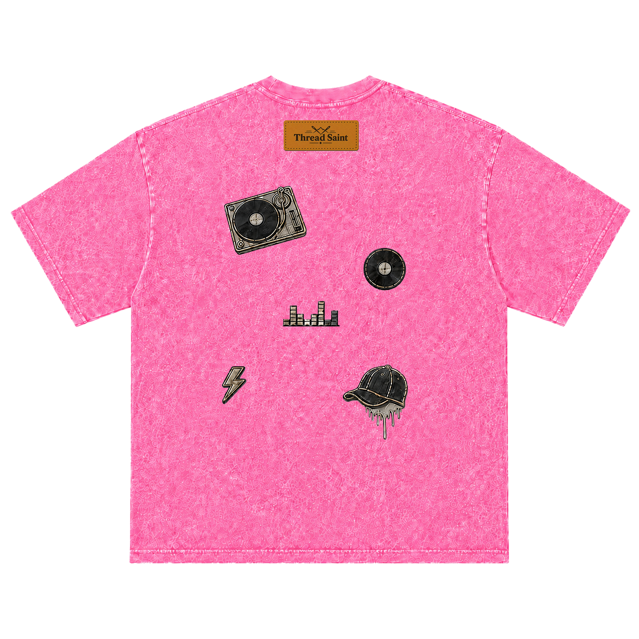Vintage Washed Textured Black Tee | Thread Saint Curved Star Logo Embroidery Oversized Unisex Top