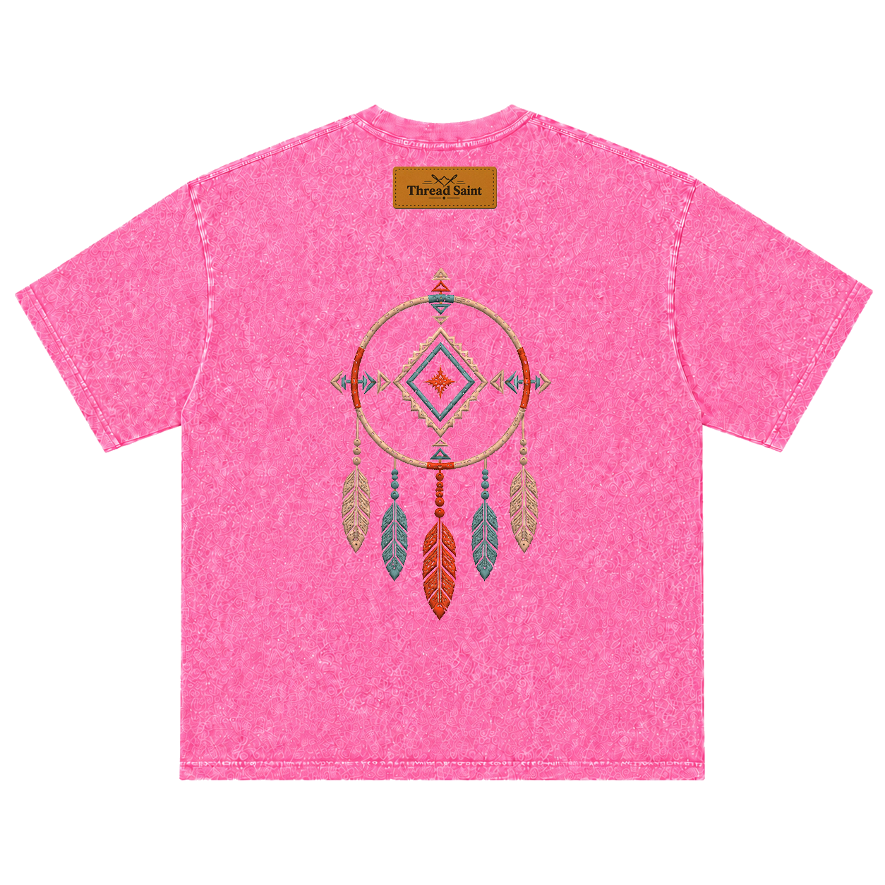 Vintage Washed Textured Black Tee | Western TS Monogram Feather Thread Saint Embroidery Oversized Unisex Top