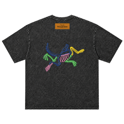 Vintage American Distressed Charcoal Black Heavyweight Oversized Drop Shoulder T-Shirt