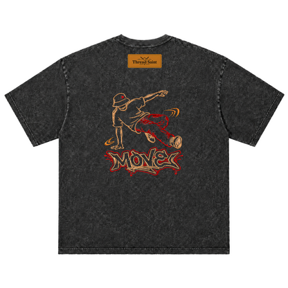 American Vintage Distressed TS Monogram Embroidered Oversized Heavy Cotton Black T-shirt Unisex