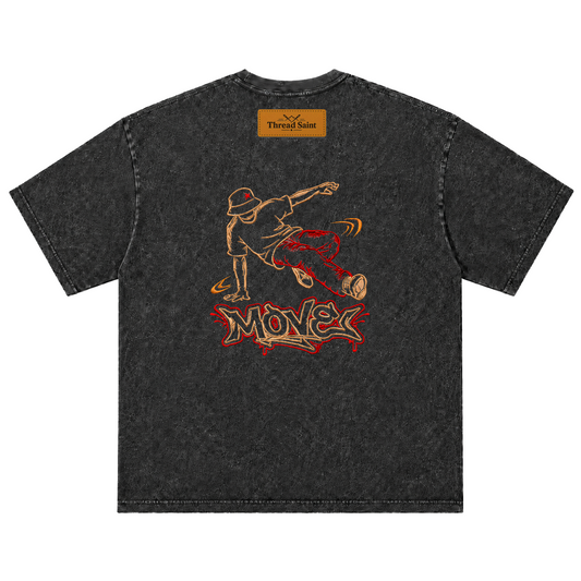 American Vintage Distressed TS Monogram Embroidered Oversized Heavy Cotton Black T-shirt Unisex