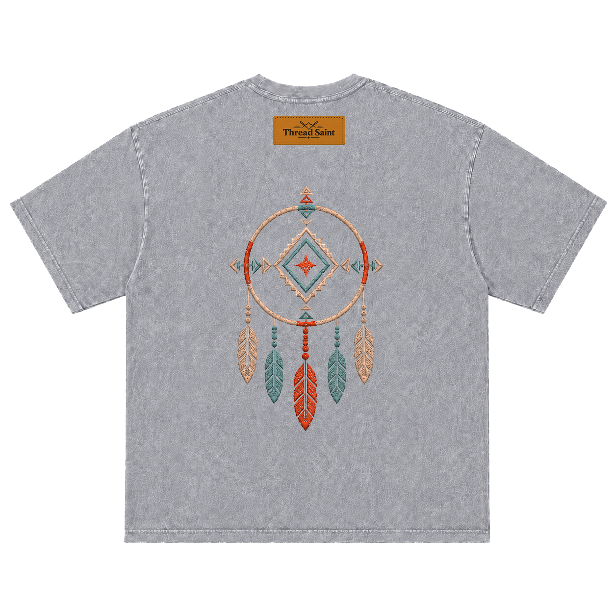 Vintage Washed Textured Black Tee | Western TS Monogram Feather Thread Saint Embroidery Oversized Unisex Top