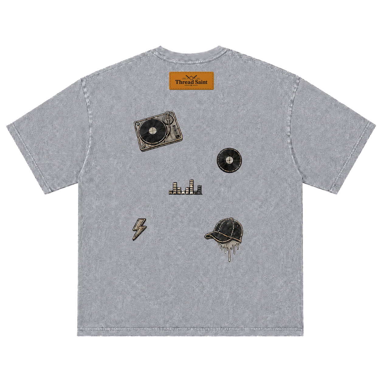 Vintage Washed Textured Black Tee | Thread Saint Curved Star Logo Embroidery Oversized Unisex Top