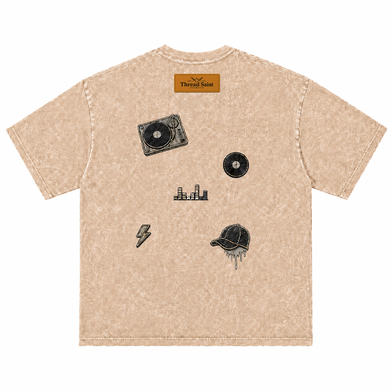 Vintage Washed Textured Black Tee | Thread Saint Curved Star Logo Embroidery Oversized Unisex Top