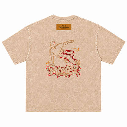 American Vintage Distressed TS Monogram Embroidered Oversized Heavy Cotton Black T-shirt Unisex