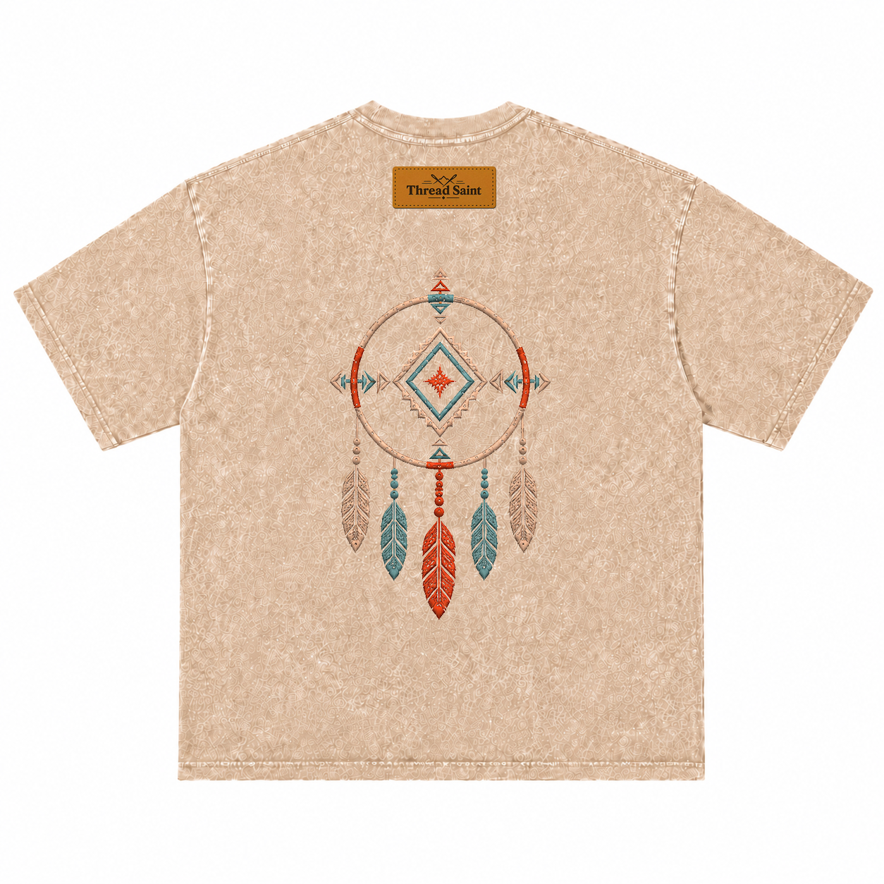 Vintage Washed Textured Black Tee | Western TS Monogram Feather Thread Saint Embroidery Oversized Unisex Top