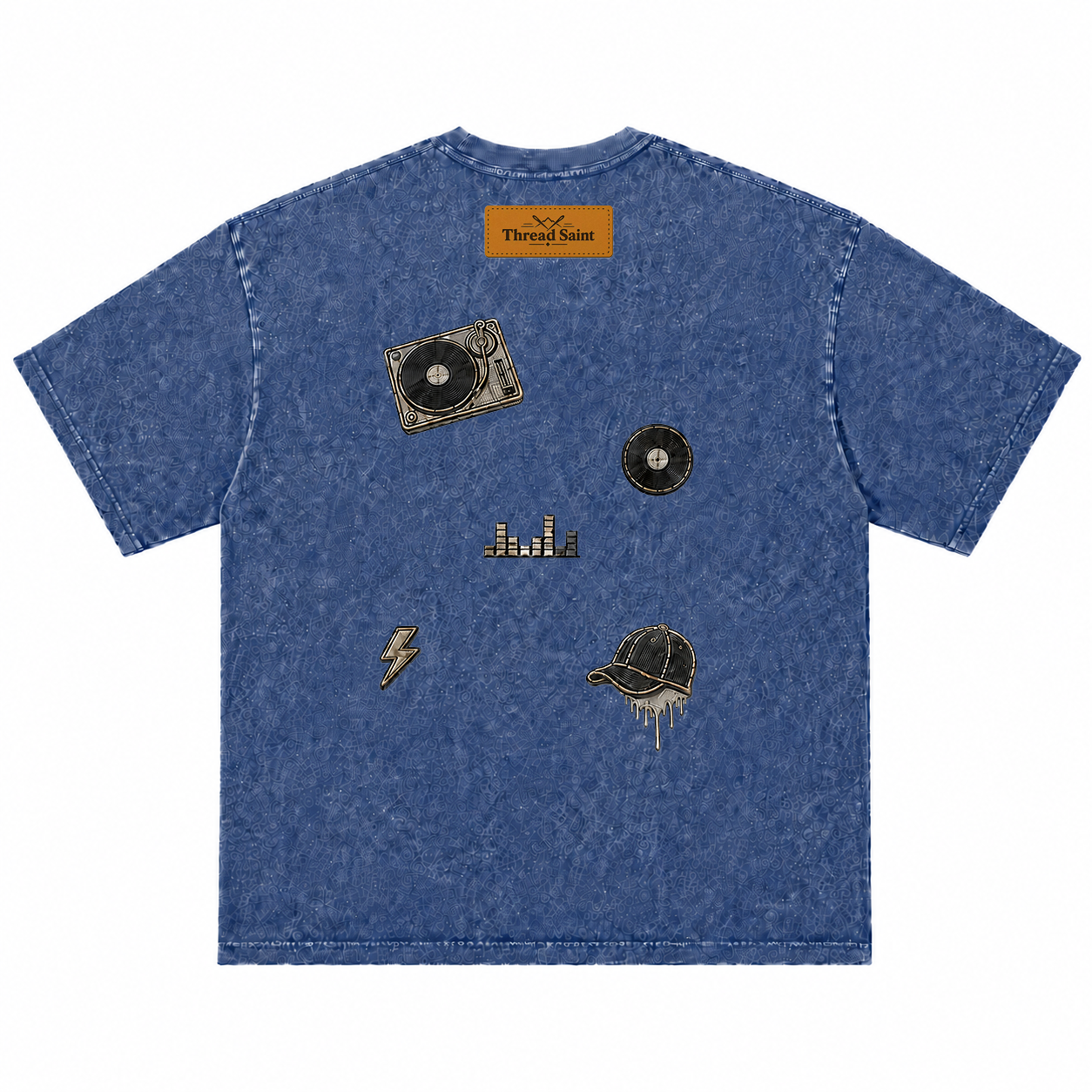 Vintage Washed Textured Black Tee | Thread Saint Curved Star Logo Embroidery Oversized Unisex Top