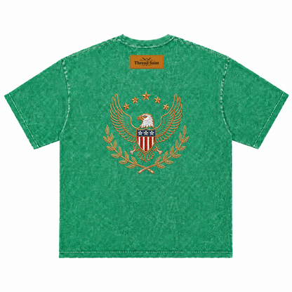 Vintage Black Oversized Drop-Shoulder T‑Shirt with American Bald Eagle Emblem