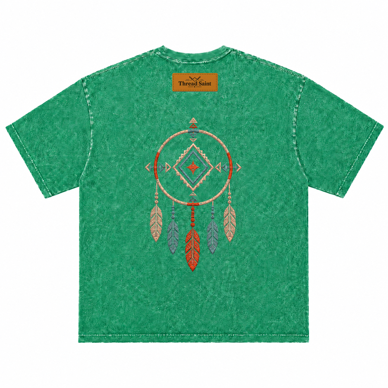Vintage Washed Textured Black Tee | Western TS Monogram Feather Thread Saint Embroidery Oversized Unisex Top
