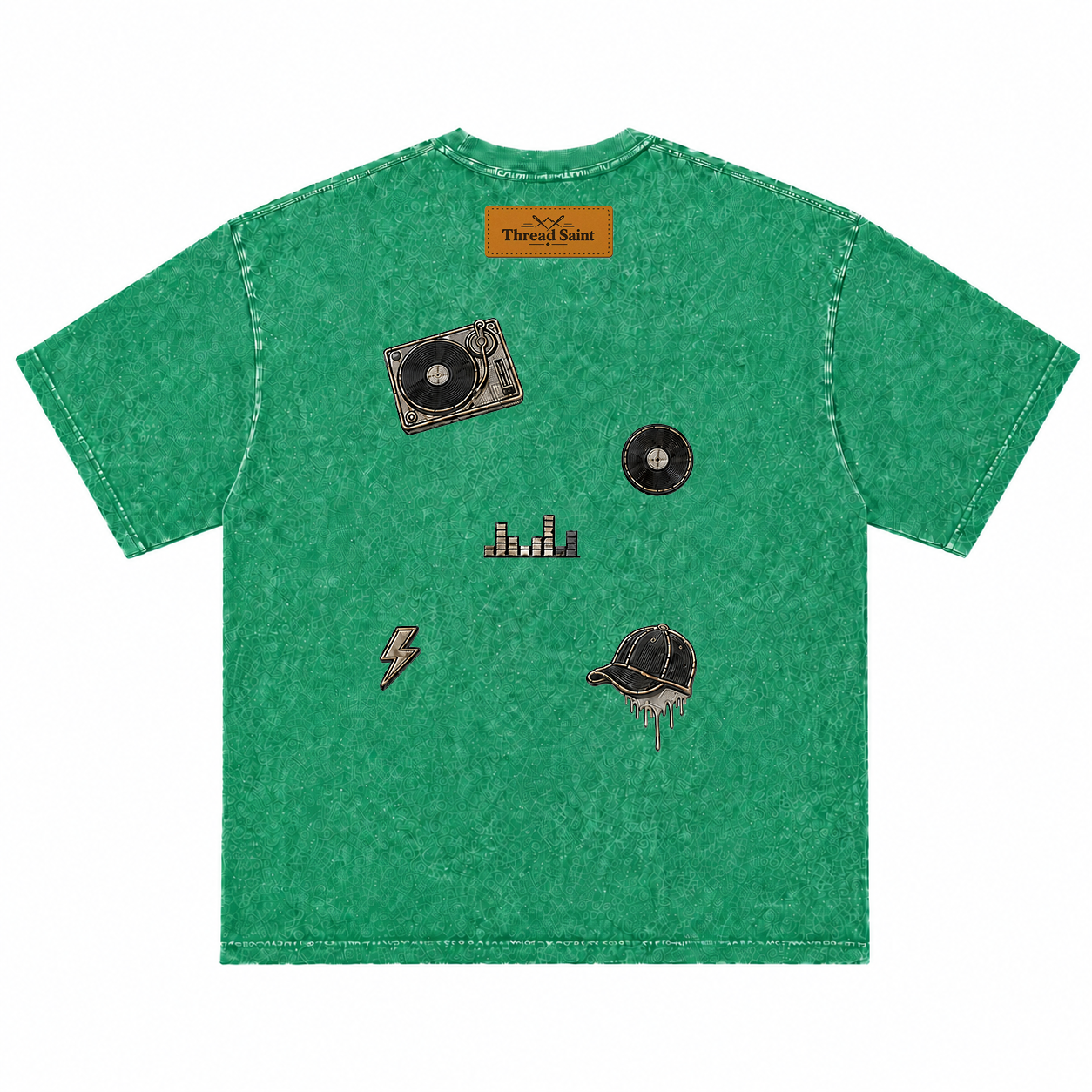 Vintage Washed Textured Black Tee | Thread Saint Curved Star Logo Embroidery Oversized Unisex Top