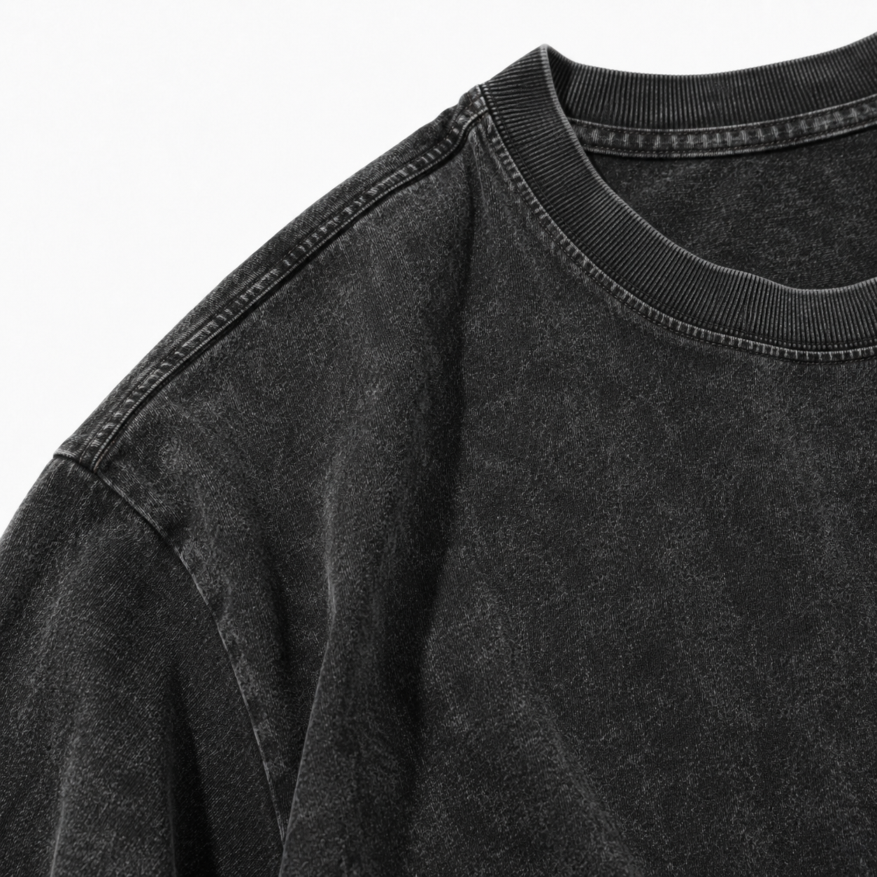 Vintage Washed Textured Black Tee | Gothic Thread Saint Embroidery with Diamond Accents Oversized Unisex Top