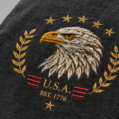 Vintage Black Oversized Drop-Shoulder T‑Shirt with American Bald Eagle Emblem