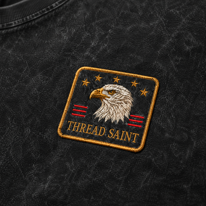 Vintage Black Oversized Drop-Shoulder T‑Shirt with American Bald Eagle Emblem