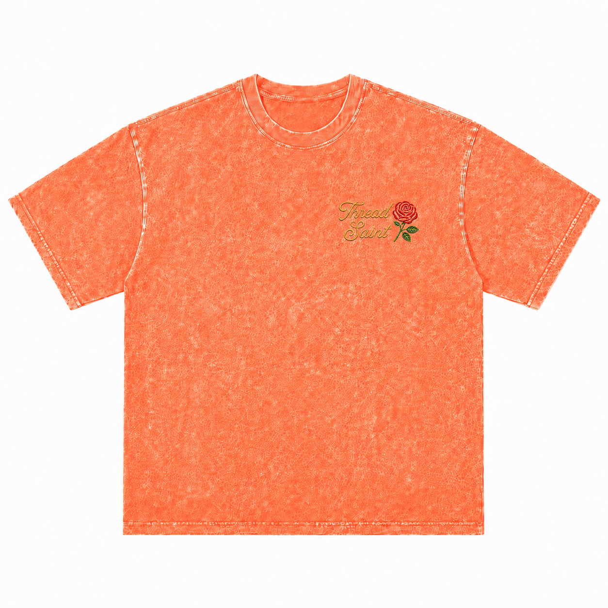 Vintage Washed Textured Black Tee | Thread Saint Rose Embroidery Oversized Unisex Top