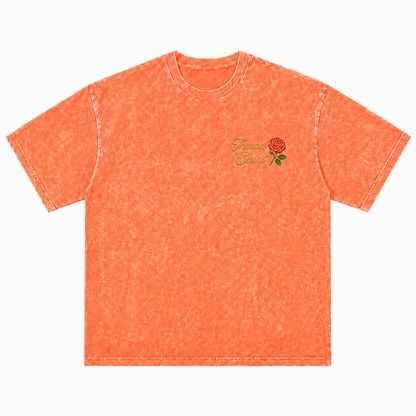 Vintage Washed Textured Black Tee | Thread Saint Rose Embroidery Oversized Unisex Top