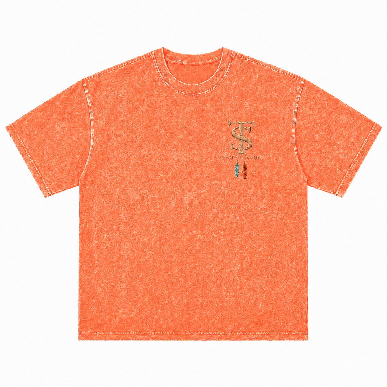 Vintage Washed Textured Black Tee | Western TS Monogram Feather Thread Saint Embroidery Oversized Unisex Top