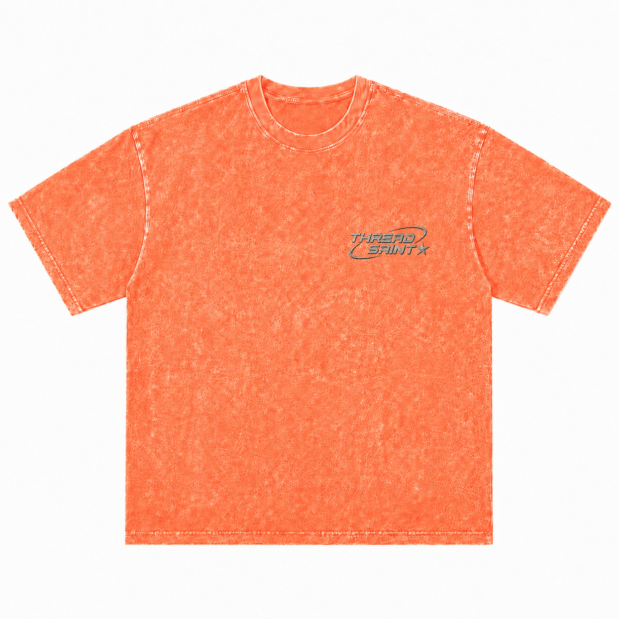 Vintage Washed Textured Black Tee | Thread Saint Curved Star Logo Embroidery Oversized Unisex Top