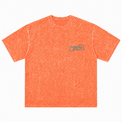 Vintage Washed Textured Black Tee | Thread Saint Curved Star Logo Embroidery Oversized Unisex Top