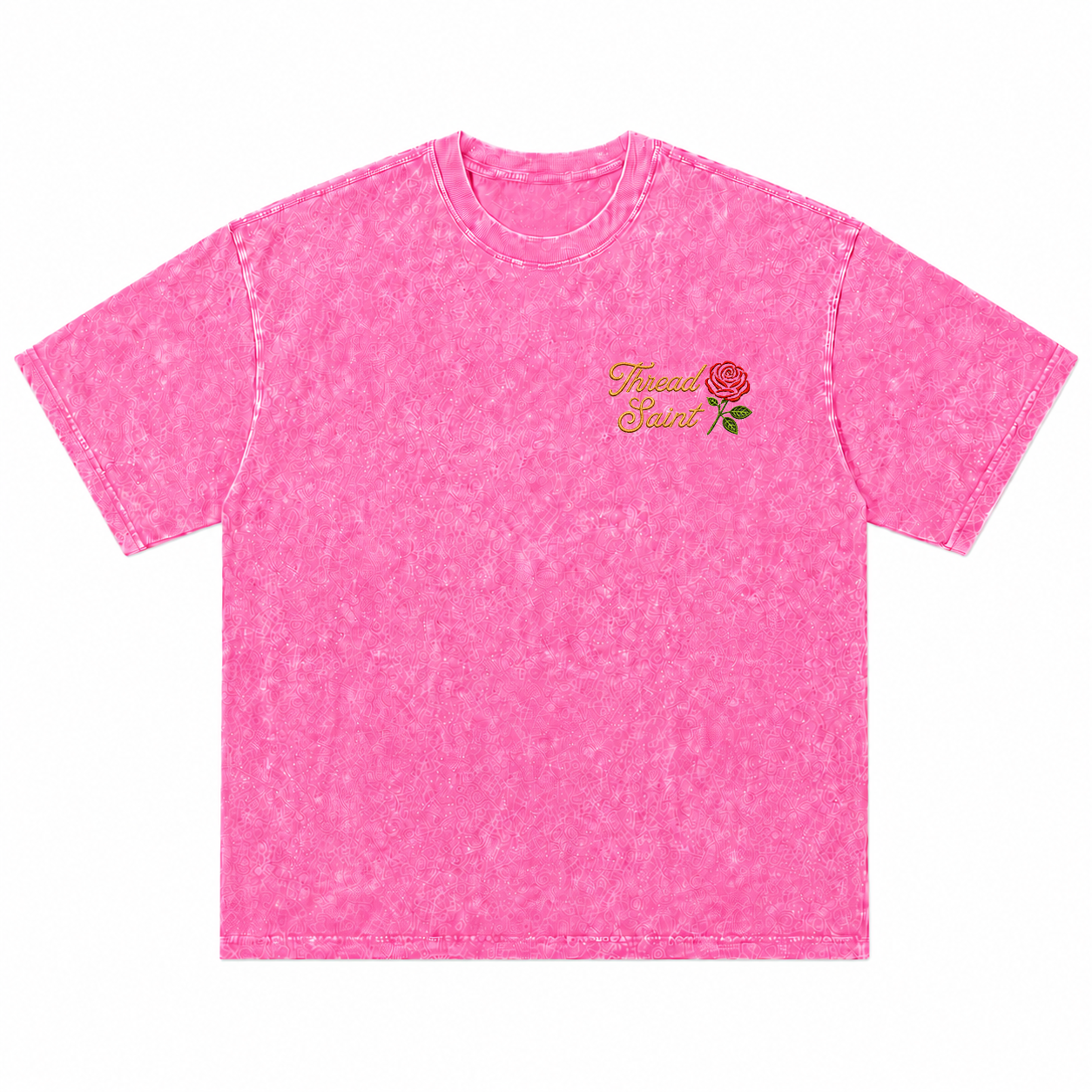 Vintage Washed Textured Black Tee | Thread Saint Rose Embroidery Oversized Unisex Top