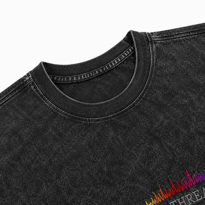 American Vintage Distressed Music Microphone Embroidered Oversized Heavy Cotton Black T-shirt Unisex