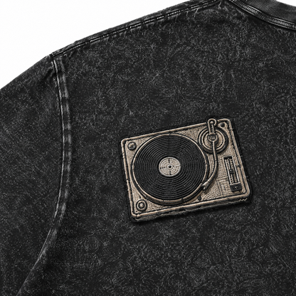 Vintage Washed Textured Black Tee | Thread Saint Curved Star Logo Embroidery Oversized Unisex Top
