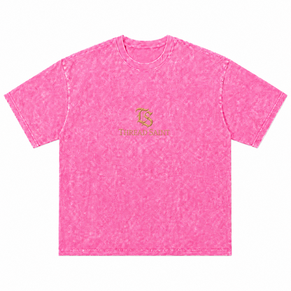 American Vintage Distressed TS Monogram Embroidered Oversized Heavy Cotton Black T-shirt Unisex
