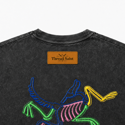 Vintage American Distressed Charcoal Black Heavyweight Oversized Drop Shoulder T-Shirt