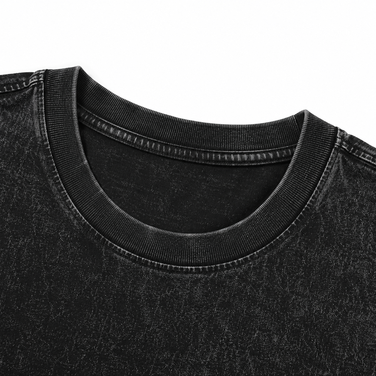 Vintage Washed Textured Black Tee | Oval Mountain Thread Saint Badge Embroidery Oversized Unisex Top