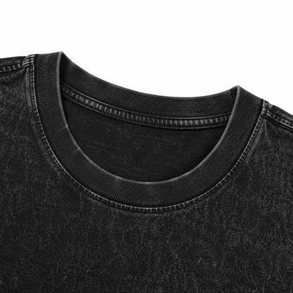 Vintage Washed Textured Black Tee | Oval Mountain Thread Saint Badge Embroidery Oversized Unisex Top