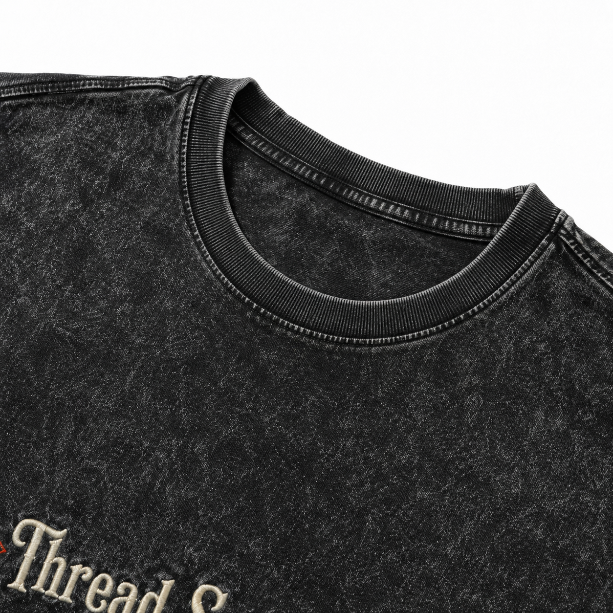 Vintage Washed Textured Black Tee | Gothic Thread Saint Embroidery with Diamond Accents Oversized Unisex Top