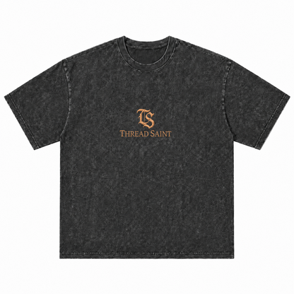 American Vintage Distressed TS Monogram Embroidered Oversized Heavy Cotton Black T-shirt Unisex
