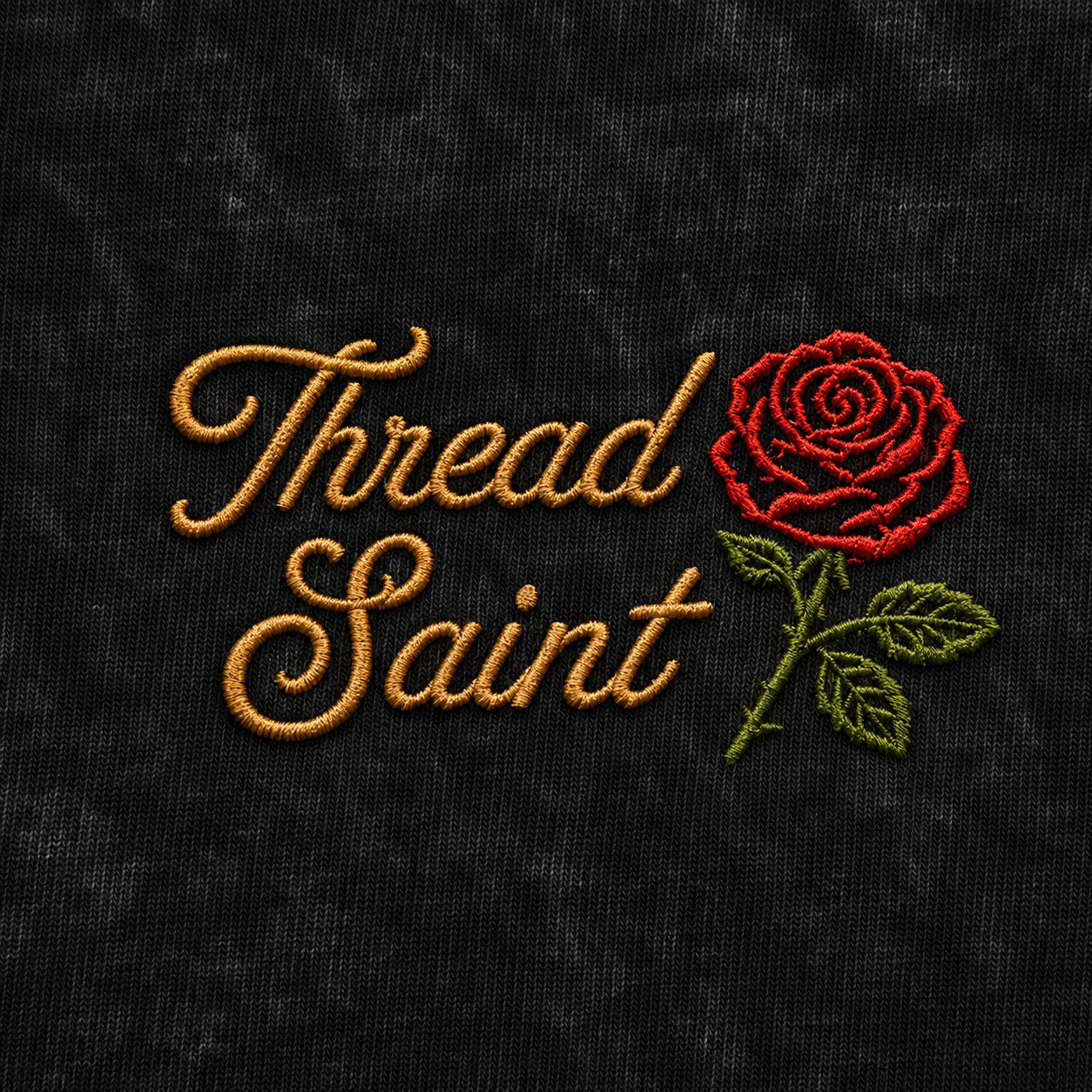 Vintage Washed Textured Black Tee | Thread Saint Rose Embroidery Oversized Unisex Top