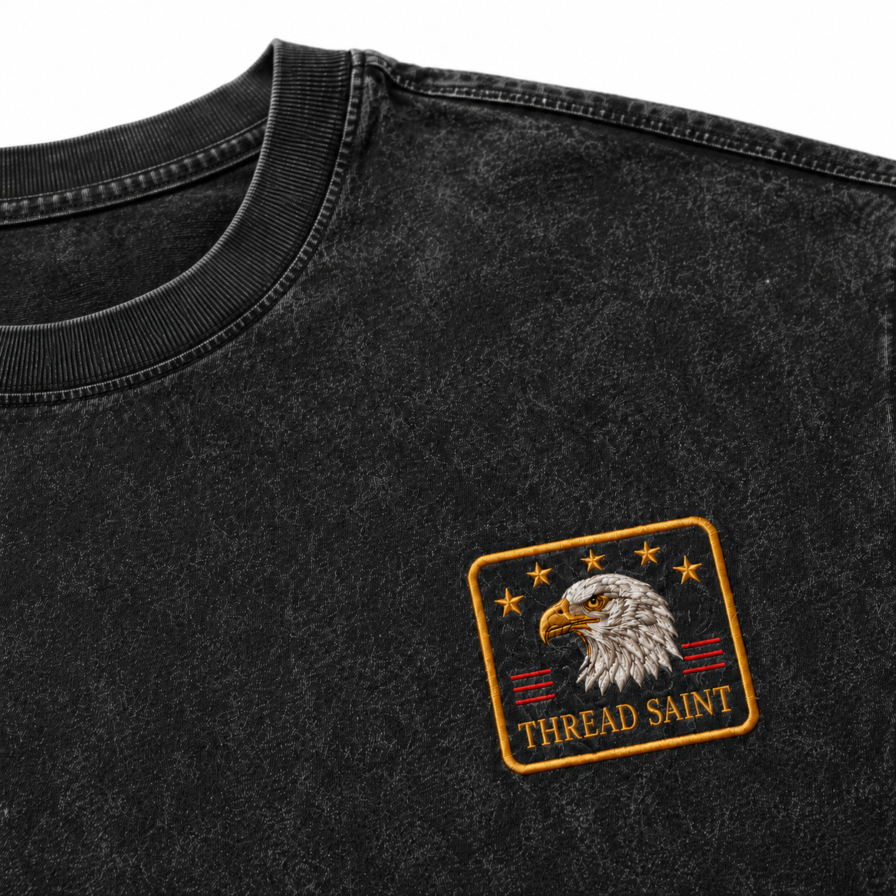 Vintage Black Oversized Drop-Shoulder T‑Shirt with American Bald Eagle Emblem