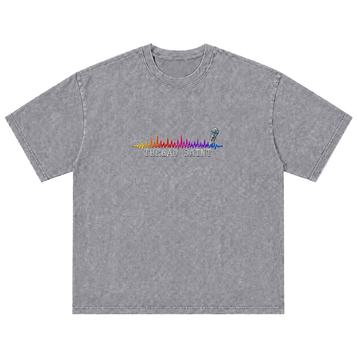 American Vintage Distressed Music Microphone Embroidered Oversized Heavy Cotton Black T-shirt Unisex