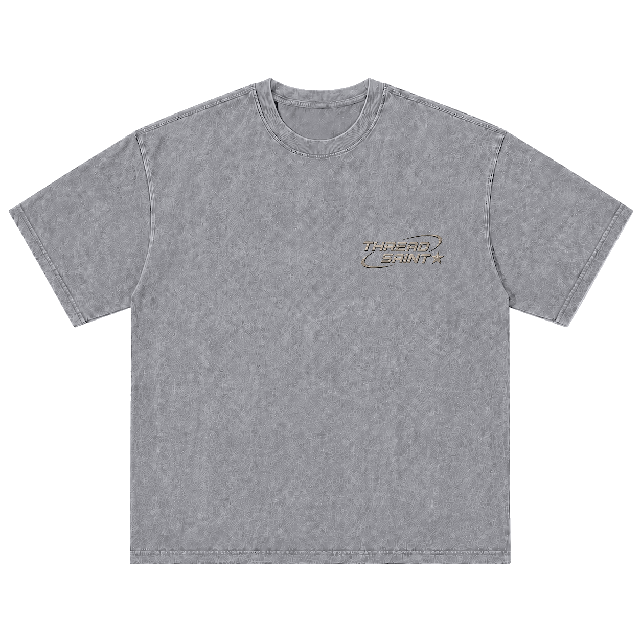 Vintage Washed Textured Black Tee | Thread Saint Curved Star Logo Embroidery Oversized Unisex Top