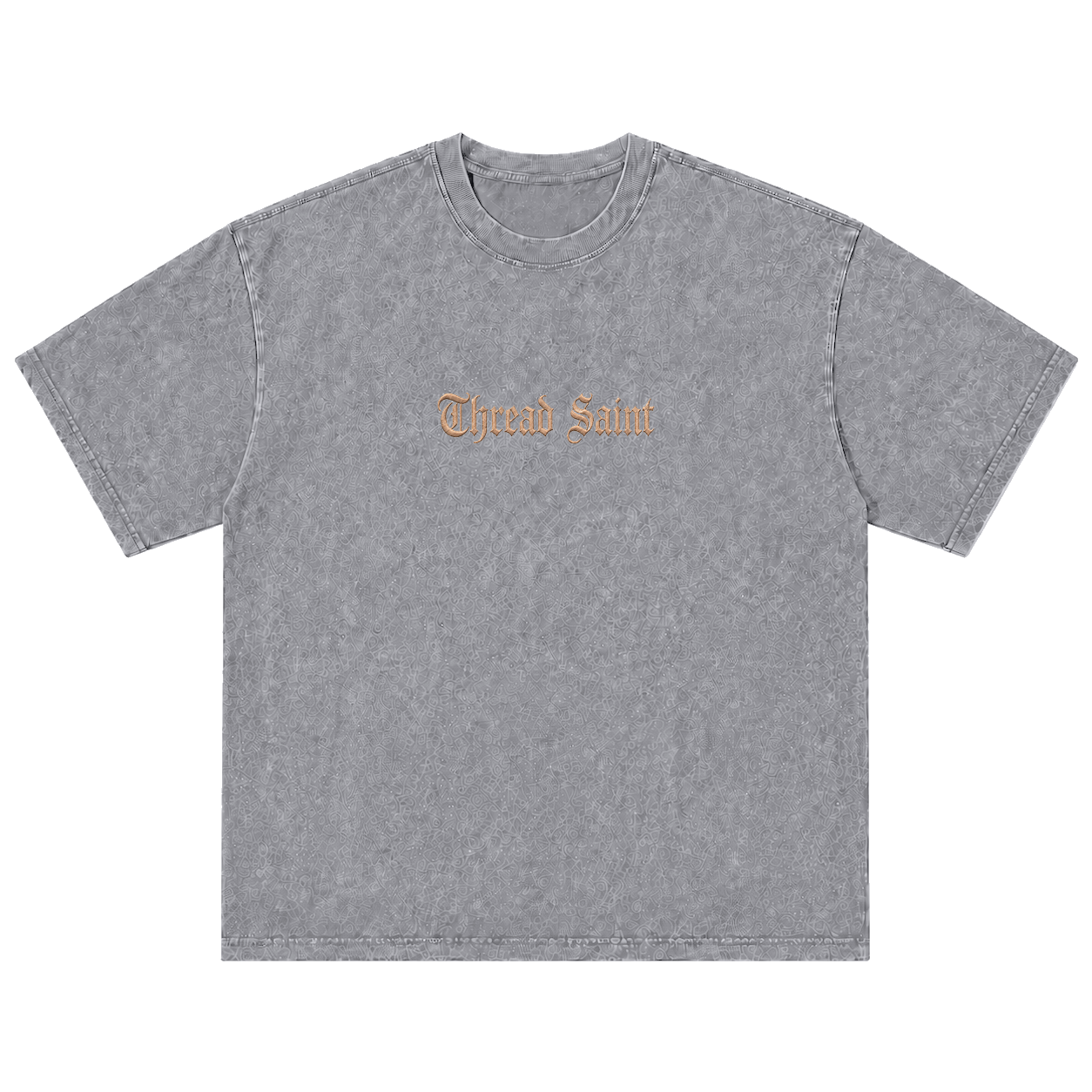 Vintage Washed Textured Black Tee | Gothic Thread Saint Letter Embroidery Oversized Unisex Top