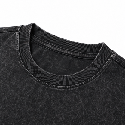 Vintage Washed Textured Black Tee | Western TS Monogram Feather Thread Saint Embroidery Oversized Unisex Top