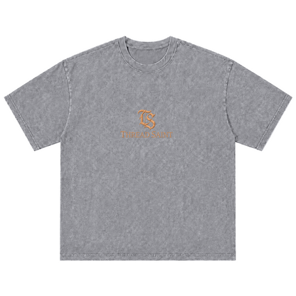American Vintage Distressed TS Monogram Embroidered Oversized Heavy Cotton Black T-shirt Unisex