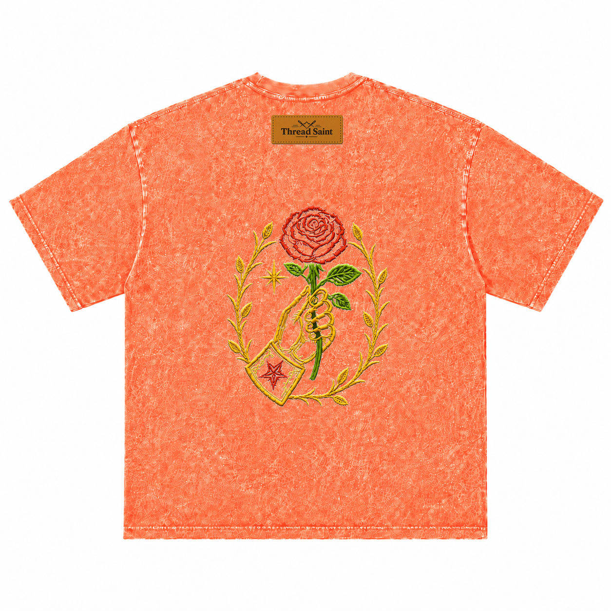 Vintage Washed Textured Black Tee | Thread Saint Rose Embroidery Oversized Unisex Top