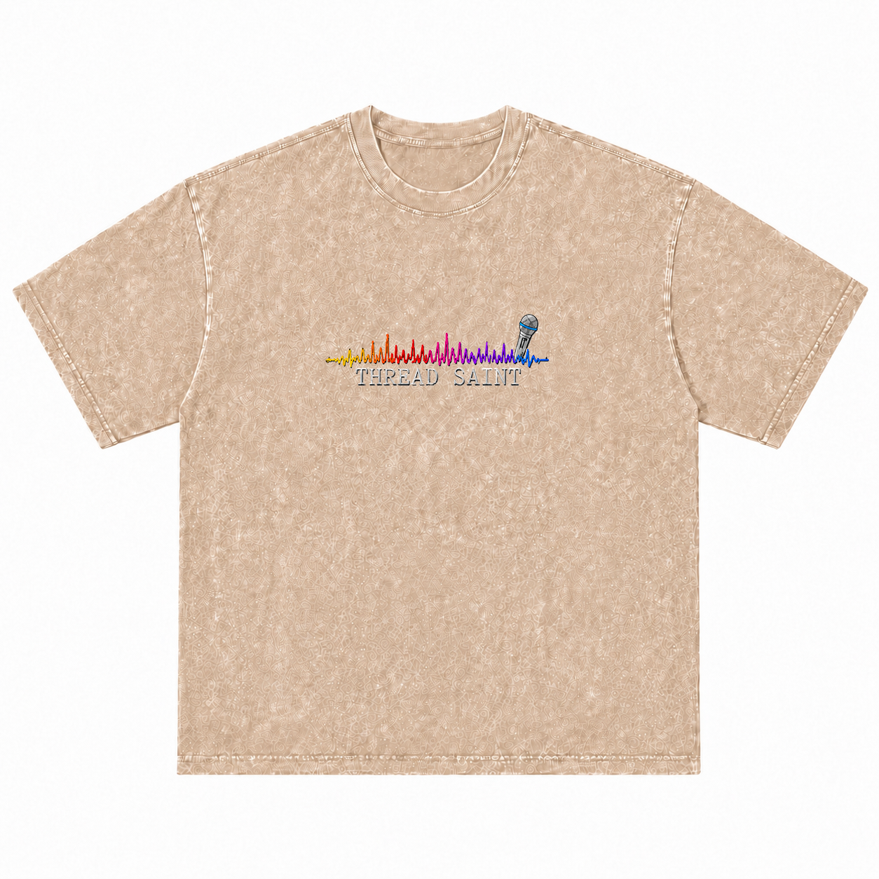 American Vintage Distressed Music Microphone Embroidered Oversized Heavy Cotton Black T-shirt Unisex