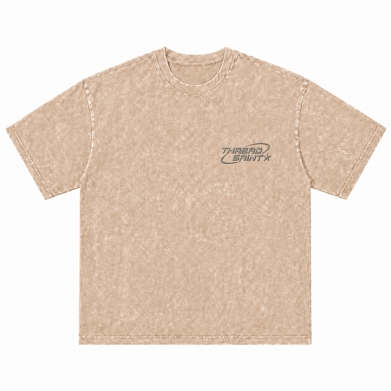 Vintage Washed Textured Black Tee | Thread Saint Curved Star Logo Embroidery Oversized Unisex Top