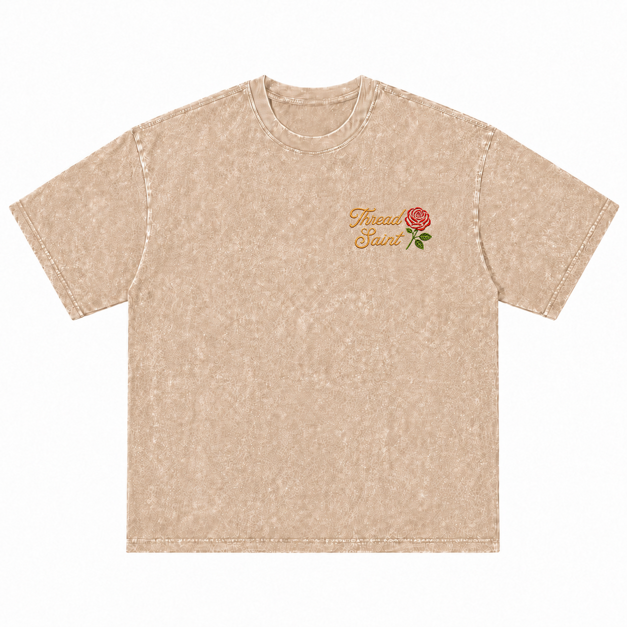 Vintage Washed Textured Black Tee | Thread Saint Rose Embroidery Oversized Unisex Top