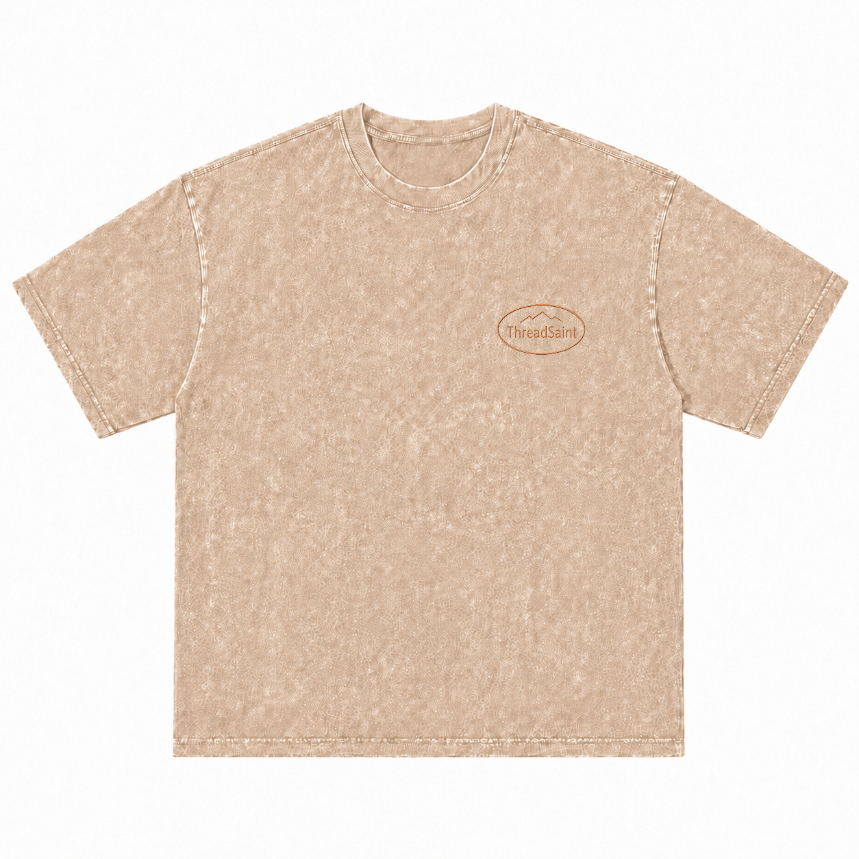 Vintage Washed Textured Black Tee | Oval Mountain Thread Saint Badge Embroidery Oversized Unisex Top