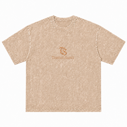 American Vintage Distressed TS Monogram Embroidered Oversized Heavy Cotton Black T-shirt Unisex