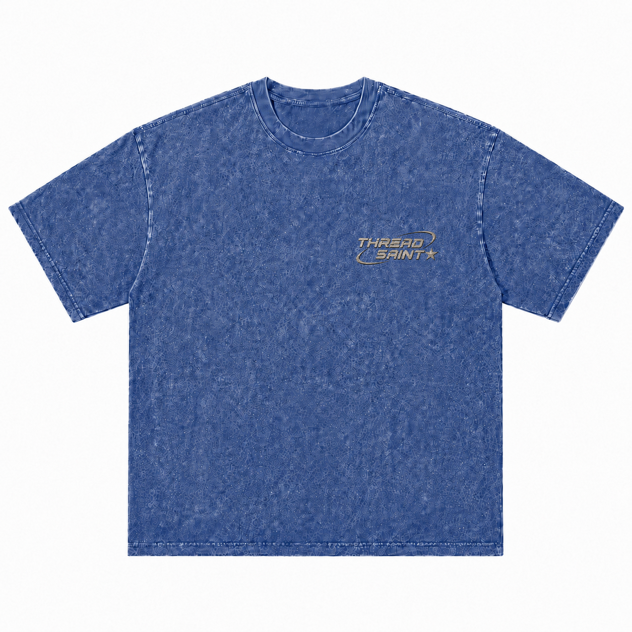Vintage Washed Textured Black Tee | Thread Saint Curved Star Logo Embroidery Oversized Unisex Top