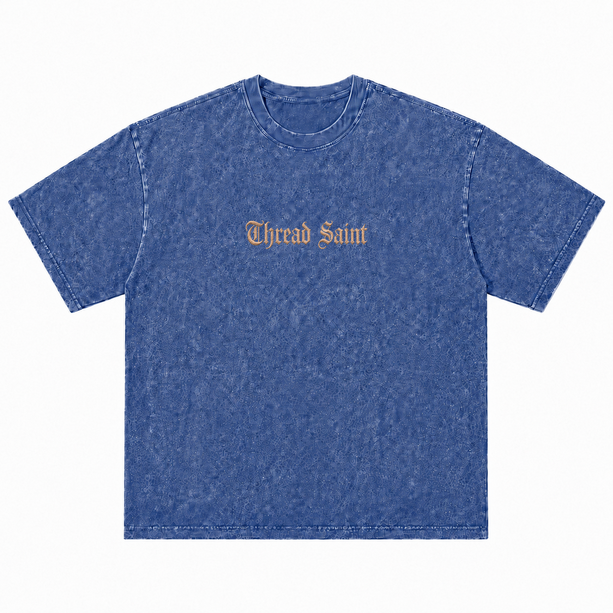 Vintage Washed Textured Black Tee | Gothic Thread Saint Letter Embroidery Oversized Unisex Top
